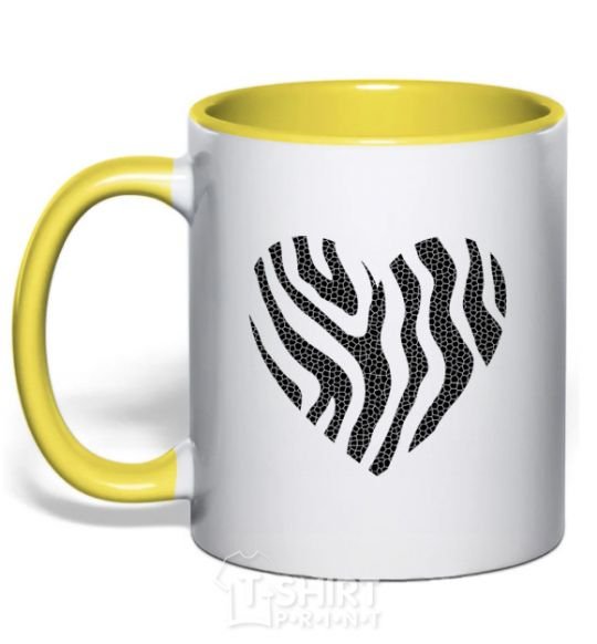 Mug with a colored handle Heart zebra cracks yellow фото