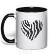 Mug with a colored handle Heart zebra cracks black фото
