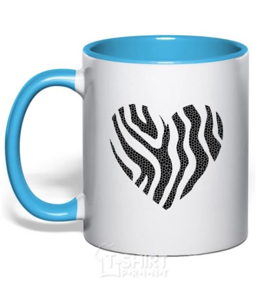 Mug with a colored handle Heart zebra cracks sky-blue фото