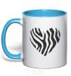 Mug with a colored handle Heart zebra cracks sky-blue фото