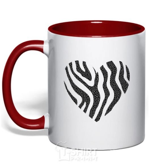 Mug with a colored handle Heart zebra cracks red фото