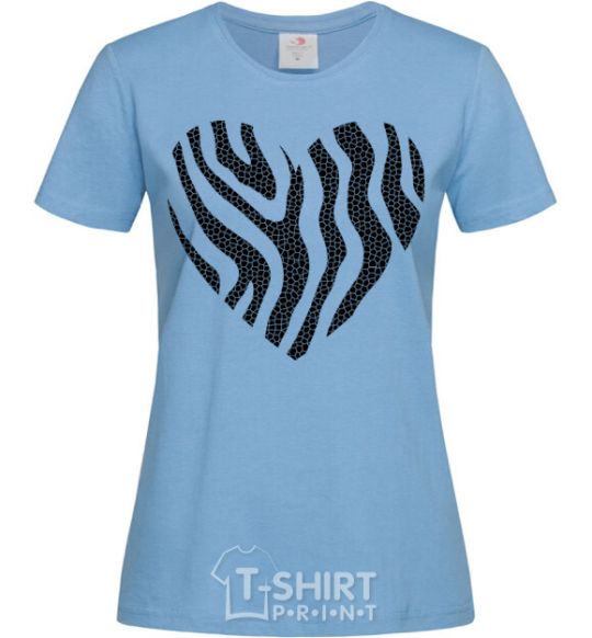Women's T-shirt Heart zebra cracks sky-blue фото