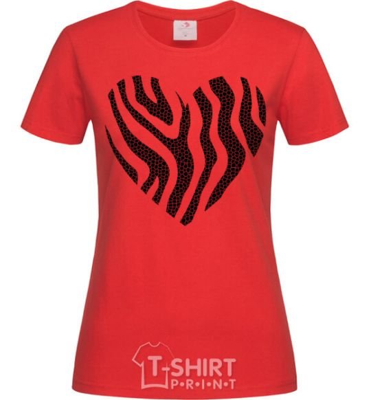 Women's T-shirt Heart zebra cracks red фото