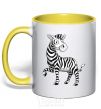 Mug with a colored handle A cartoon zebra yellow фото