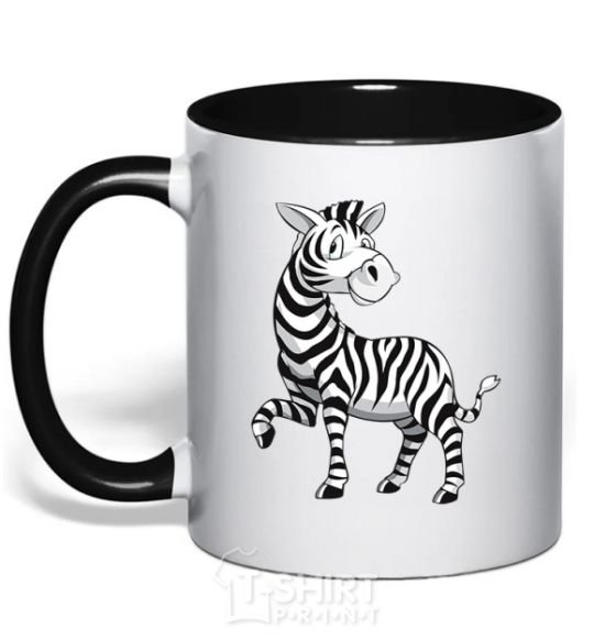 Mug with a colored handle A cartoon zebra black фото