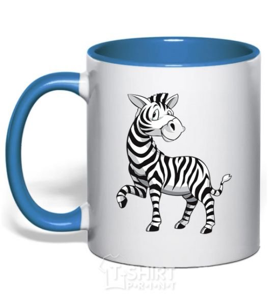 Mug with a colored handle A cartoon zebra royal-blue фото