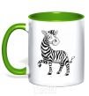 Mug with a colored handle A cartoon zebra kelly-green фото