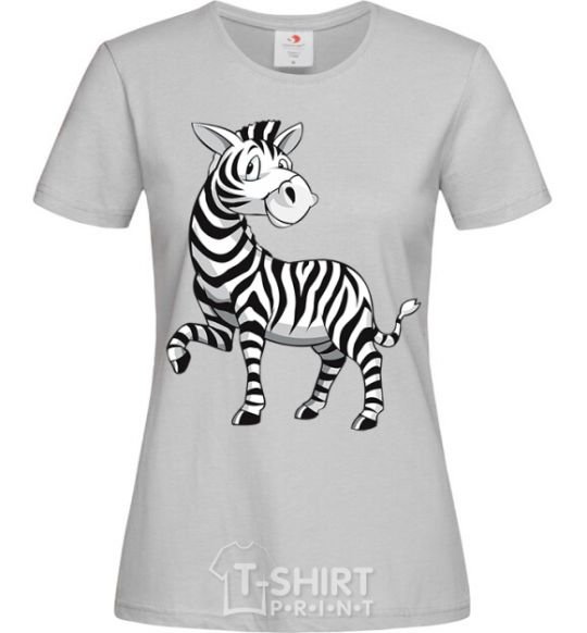 Women's T-shirt A cartoon zebra grey фото