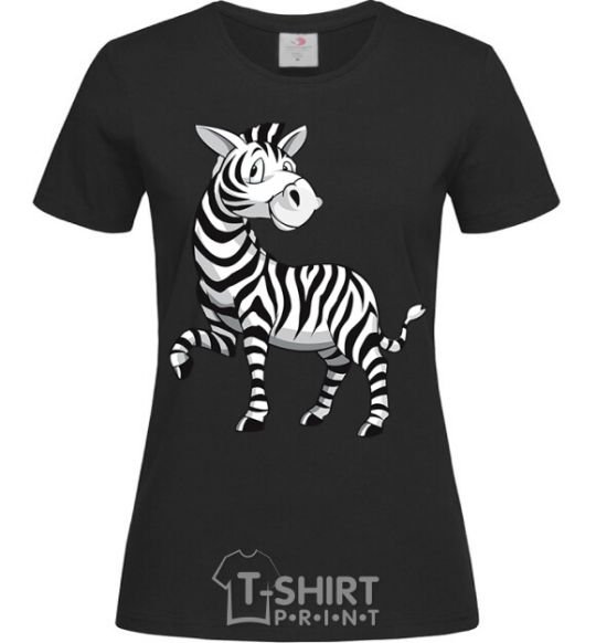 Women's T-shirt A cartoon zebra black фото