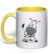 Mug with a colored handle A surprised zebra yellow фото