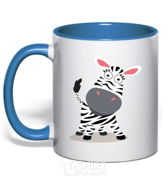 Mug with a colored handle A surprised zebra royal-blue фото
