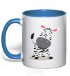 Mug with a colored handle A surprised zebra royal-blue фото