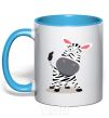 Mug with a colored handle A surprised zebra sky-blue фото