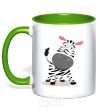 Mug with a colored handle A surprised zebra kelly-green фото