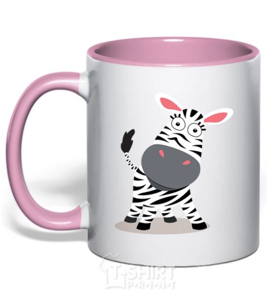 Mug with a colored handle A surprised zebra light-pink фото