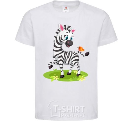 Kids T-shirt A zebra with a butterfly White фото