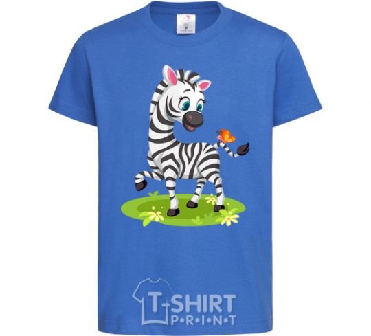 Kids T-shirt A zebra with a butterfly royal-blue фото