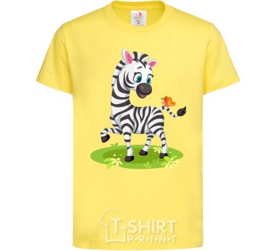 Kids T-shirt A zebra with a butterfly cornsilk фото