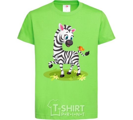Kids T-shirt A zebra with a butterfly orchid-green фото