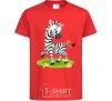 Kids T-shirt A zebra with a butterfly red фото