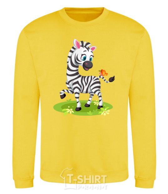 Sweatshirt A zebra with a butterfly yellow фото