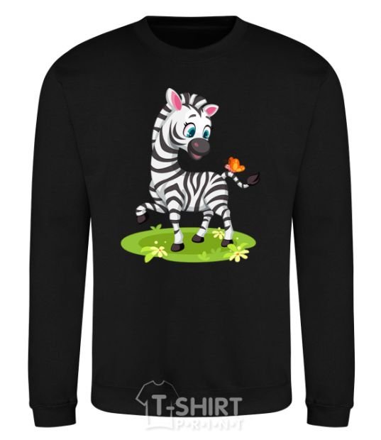 Sweatshirt A zebra with a butterfly black фото