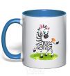 Mug with a colored handle A zebra with a butterfly royal-blue фото