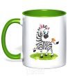 Mug with a colored handle A zebra with a butterfly kelly-green фото