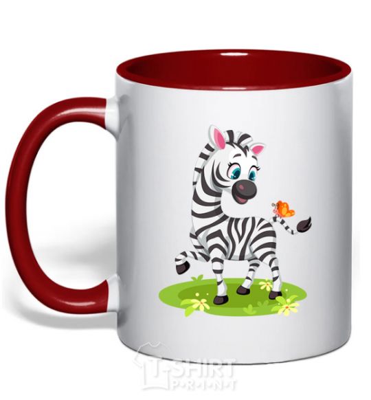 Mug with a colored handle A zebra with a butterfly red фото