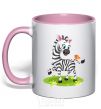 Mug with a colored handle A zebra with a butterfly light-pink фото