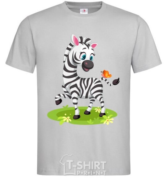 Men's T-Shirt A zebra with a butterfly grey фото