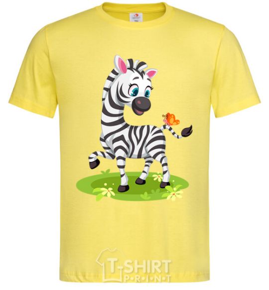 Men's T-Shirt A zebra with a butterfly cornsilk фото