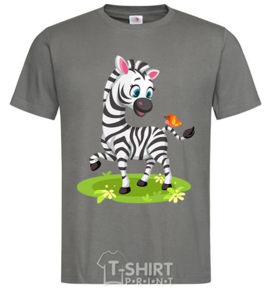 Men's T-Shirt A zebra with a butterfly dark-grey фото