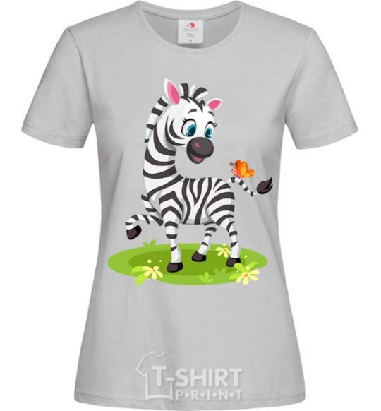 Women's T-shirt A zebra with a butterfly grey фото