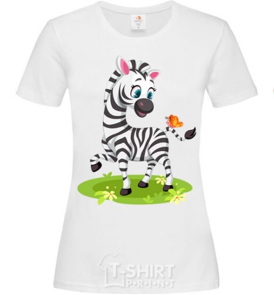 Women's T-shirt A zebra with a butterfly White фото