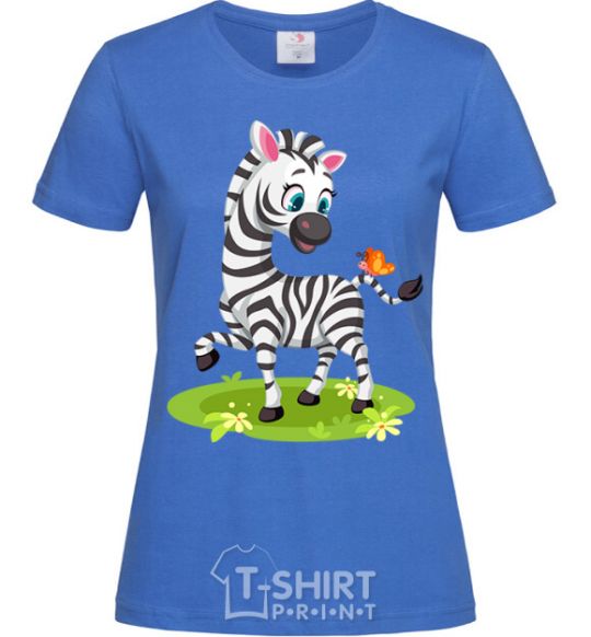 Women's T-shirt A zebra with a butterfly royal-blue фото