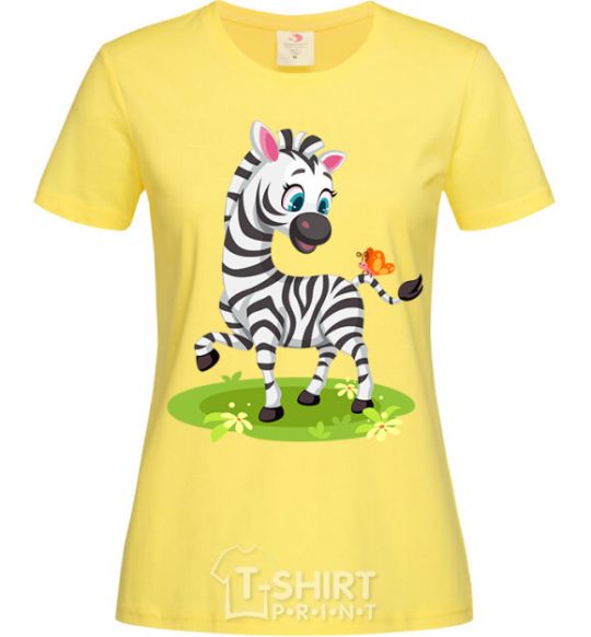 Women's T-shirt A zebra with a butterfly cornsilk фото