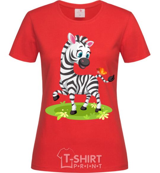 Women's T-shirt A zebra with a butterfly red фото