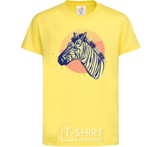 Kids T-shirt A zebra in an orange circle cornsilk фото