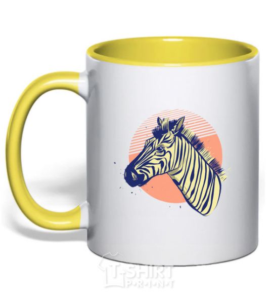 Mug with a colored handle A zebra in an orange circle yellow фото