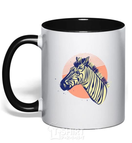 Mug with a colored handle A zebra in an orange circle black фото