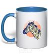 Mug with a colored handle A zebra in an orange circle royal-blue фото