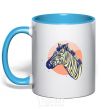 Mug with a colored handle A zebra in an orange circle sky-blue фото