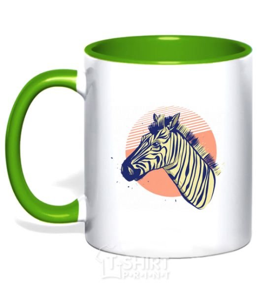 Mug with a colored handle A zebra in an orange circle kelly-green фото