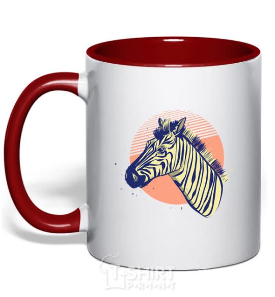 Mug with a colored handle A zebra in an orange circle red фото