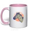 Mug with a colored handle A zebra in an orange circle light-pink фото