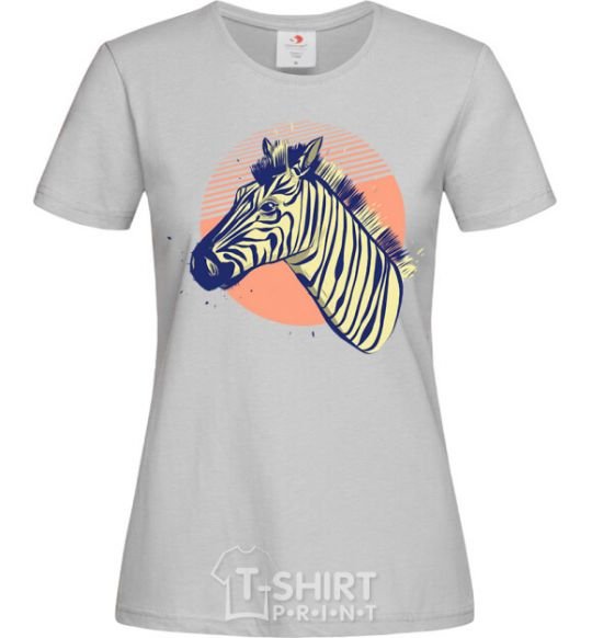 Women's T-shirt A zebra in an orange circle grey фото