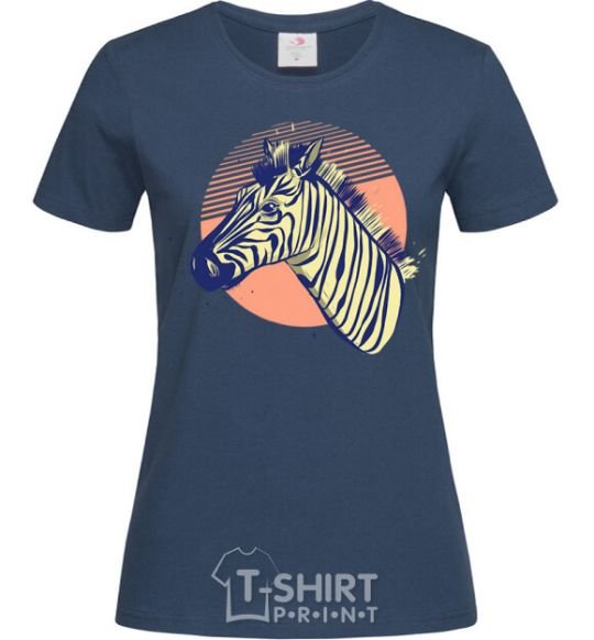 Women's T-shirt A zebra in an orange circle navy-blue фото