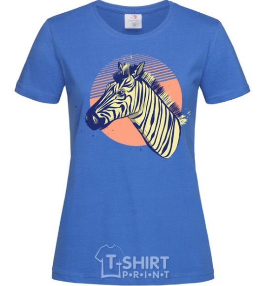 Women's T-shirt A zebra in an orange circle royal-blue фото