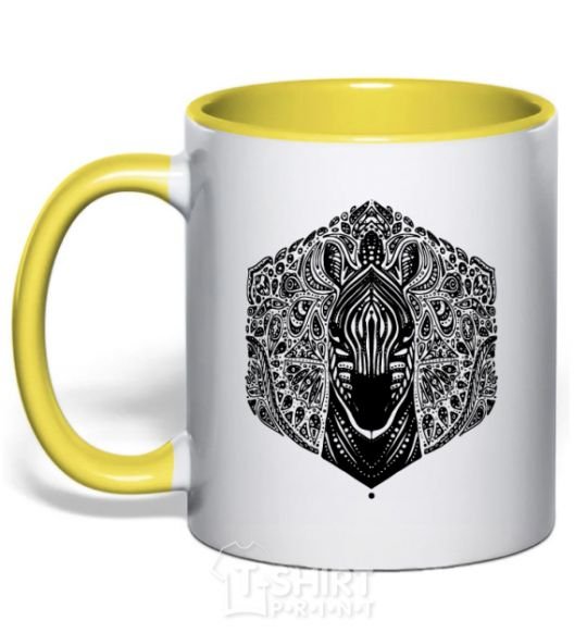 Mug with a colored handle Zebra pattern yellow фото